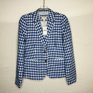 NEW J. Crew Blue Gingham Plaid Linen Blend Blazer Jacket Women's Size 6 NWT